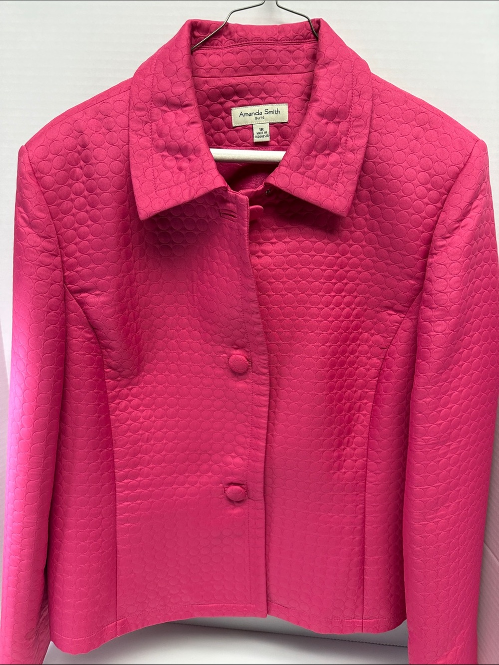 Amanda Smith Bright Hot Pink Quilted Button Jacket
